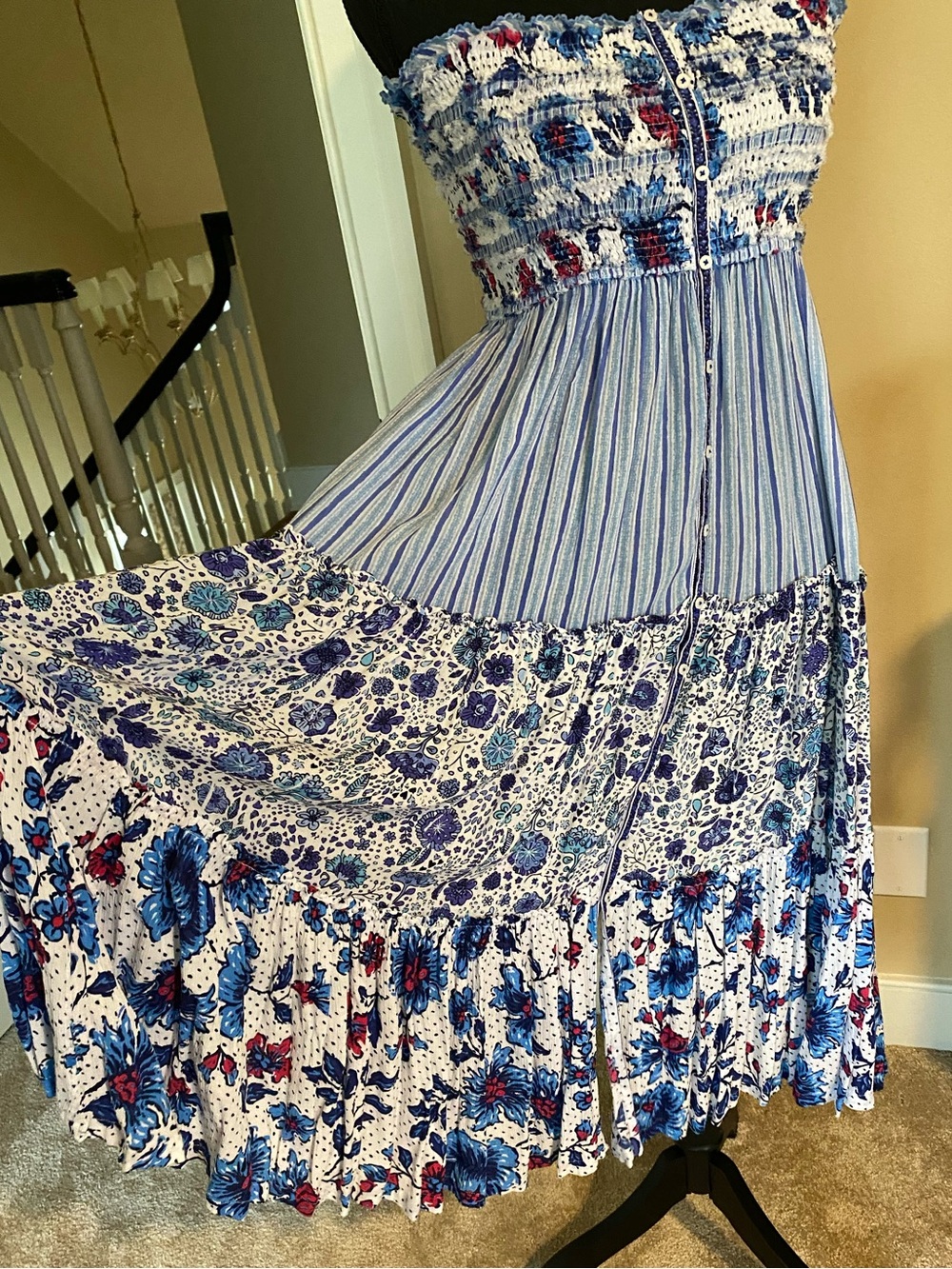 Poupette St. Barth Blue and White Floral Button-Front Maxi Dress